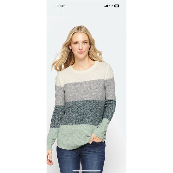 Pink Clover Women's Gray Colorblock Sweater Size M Petites Pullover - Picture 1 of 8